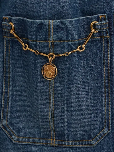 Chloé Women Blue Jacket With High Neck And Chain Detail On The Front In Denim Woman In Blue