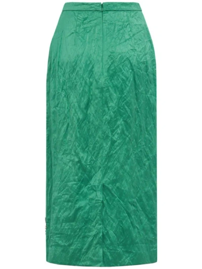 Erdem Womens Sea Green Embellished Textured Satin Pencil Midi Skirt