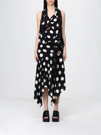 Junya Watanabe Polka Dot Halter Midi Dress Asymmetric Lace In Black