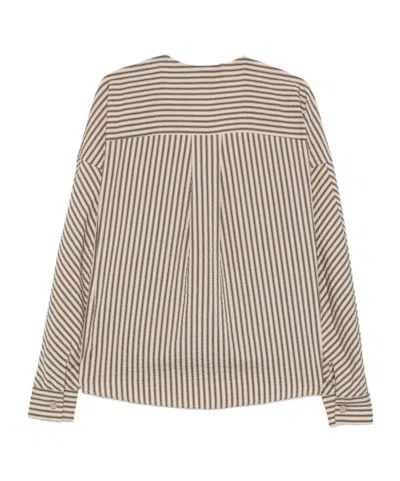 Alysi Beige Regular Stripes Shirt In Brown
