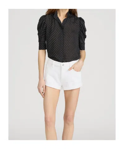 Frame The Gillian Ruched Polka-dot Silk-crepe Blouse In Blue