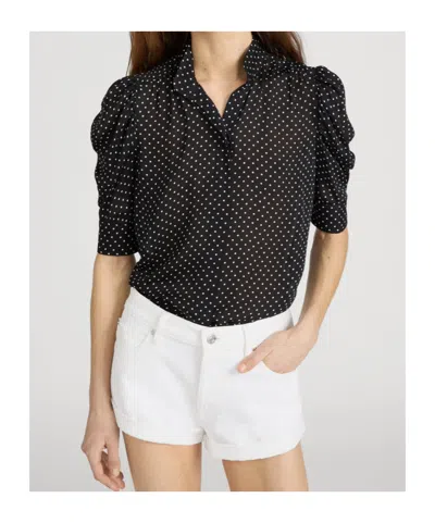 Frame The Gillian Ruched Polka-dot Silk-crepe Blouse In Blue
