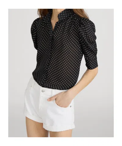 Frame The Gillian Ruched Polka-dot Silk-crepe Blouse In Blue