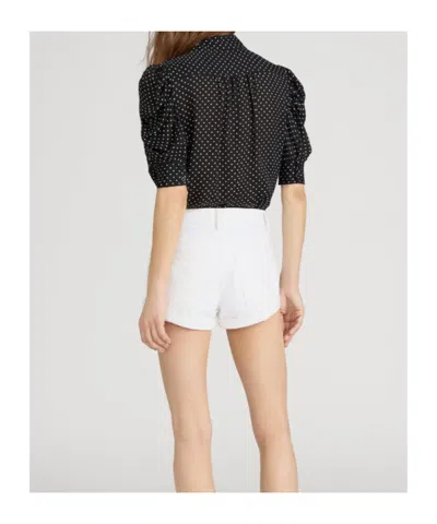 Frame The Gillian Ruched Polka-dot Silk-crepe Blouse In Blue