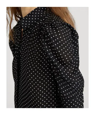 Frame The Gillian Ruched Polka-dot Silk-crepe Blouse In Blue