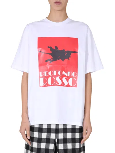 Msgm White Graphic Crew Neck T-shirt In White