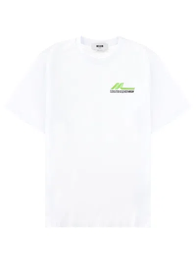 Msgm White Logo Crew Neck T-shirt In White