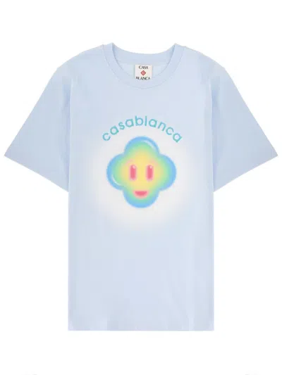 Casablanca Ribbed Crew Neck Short Sleeve T-shirt With Airbrush Artwork In Blue