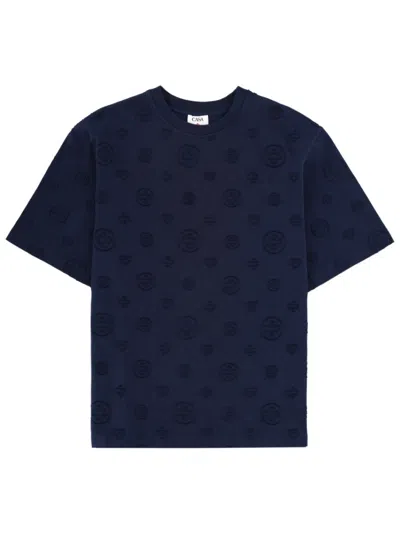 Casablanca Crew Neck T Shirt Embossed Pattern In Blue