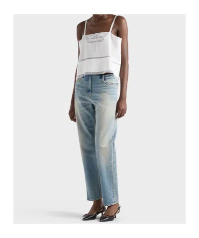 Prada Cold-shoulders Flared Top In White