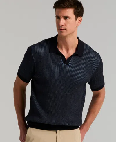 Perry Ellis Men's Cotton Modal Bi-color Open Polo Sweater In Blue