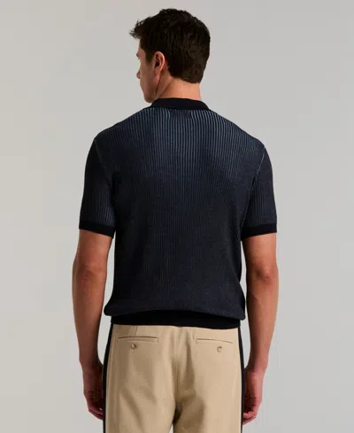 Perry Ellis Men's Cotton Modal Bi-color Open Polo Sweater In Blue