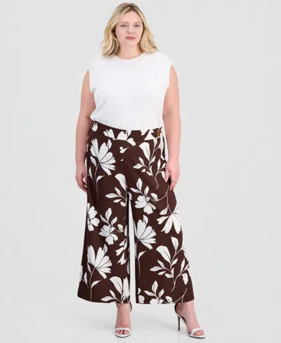 Anne Klein Plus Size Hardware Pull-on Crop Pants In Brown