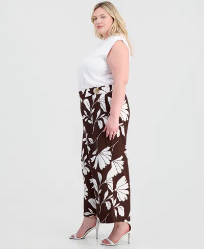Anne Klein Plus Size Hardware Pull-on Crop Pants In Brown