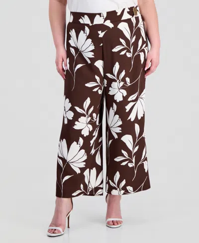Anne Klein Plus Size Hardware Pull-on Crop Pants In Brown