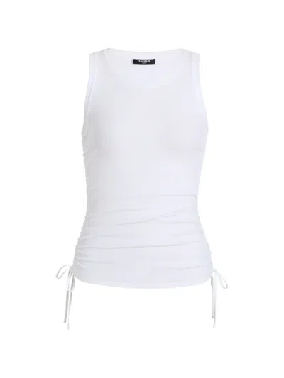 Balmain Stretch-cotton Drawstring Tank Top In White