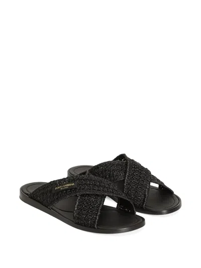 Dolce & Gabbana Black Logo Sandals In Multi