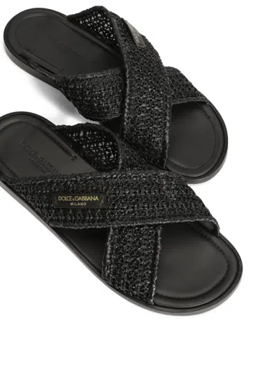 Dolce & Gabbana Black Logo Sandals In Multi