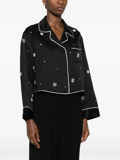 Sandro Bead-embellished Piped Shirt In Black