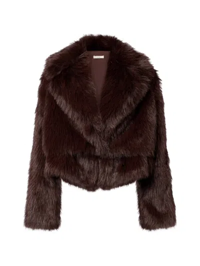 The Sei Faux Fur Bomber Jacket In Brown