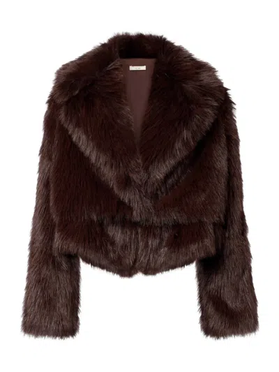 The Sei Faux Fur Bomber Jacket In Brown