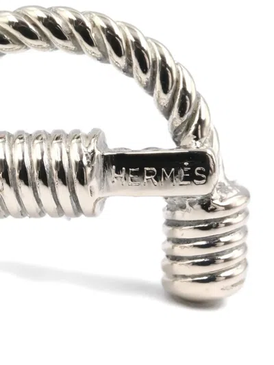 Pre-owned Hermes Rope-effect Earrings In Silver
