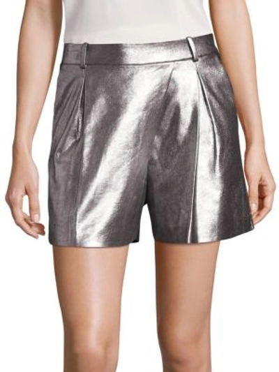 Halston Heritage Mid-rise Metallic Suede Shorts, Metallic Graphite