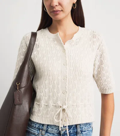 Frame Womens Oatmeal Heather The Clover Cashmere And Wool Cardigan In White