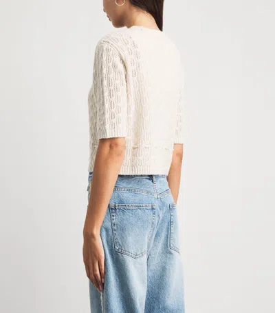 Frame Womens Oatmeal Heather The Clover Cashmere And Wool Cardigan In White
