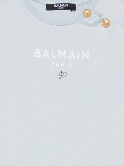 Balmain Logo-print Buttoned T-shirt In Blue