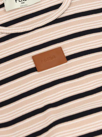 Fendi Striped Logo-patch T-shirt In Multi