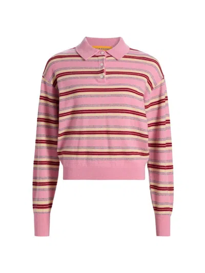 Guest In Residence Pink Striped Cashmere Knit Collegiate Stripe Polo Shirt In Multi