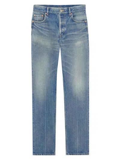 Saint Laurent 90s Slim Ankle Trousers Belt Loops In Blue