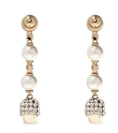 Alexander Mcqueen Skull And Pearl Earrings In Pale Gold Accessories In Gold