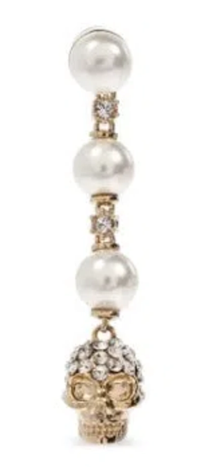 Alexander Mcqueen Skull And Pearl Earrings In Pale Gold Accessories In Gold