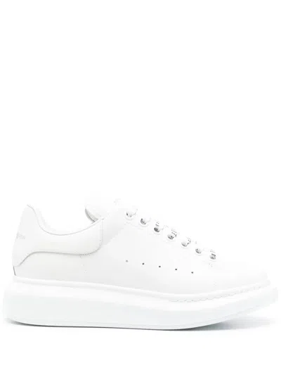Alexander Mcqueen White Low Top Sneakers With Logo Lettering On Tongue And Heel In Leather Woman