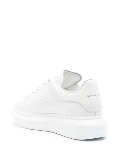 Alexander Mcqueen White Low Top Sneakers With Logo Lettering On Tongue And Heel In Leather Woman
