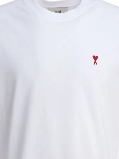 Ami Alexandre Mattiussi Mens Ami Paris De Coeur Embroidered Branding Regular-fit Stretch-organic Cotton T-shirt In White