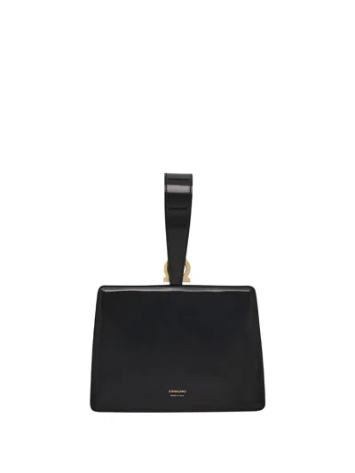 Ferragamo Mini Embellished Patent-leather Clutch In Black