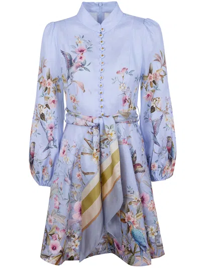 Zimmermann Rebellion Multicolor Midi Dress With Bow Detail On The Front And All-over Floral Print In Linen Woma In Multi