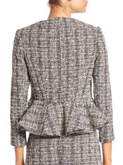 Shop Alexander Mcqueen Tweed Peplum Jacket In Black-white-ivory