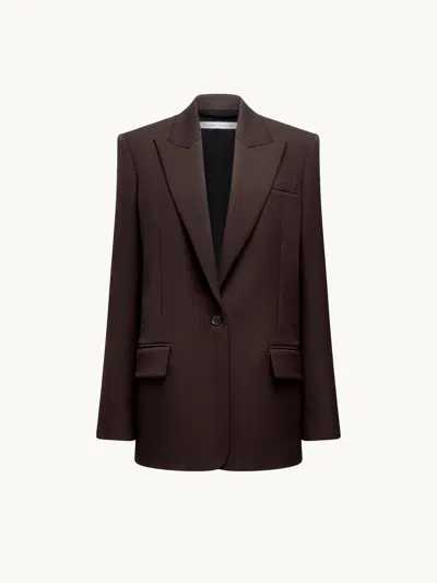 Another Tomorrow Wool Tailored Oversized Peak-lapel Jacket In Brown
