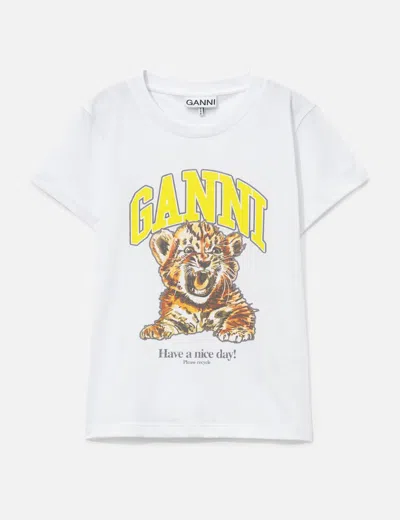 Ganni Organic Cotton T-shirt With Front Print In White