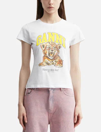 Ganni Organic Cotton T-shirt With Front Print In White