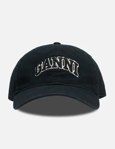 Ganni Womens Black Brand-embroidered Cotton-canvas Cap In Black