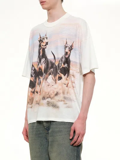 Represent T Shirt Western Doberman Graphic Crew Neck In White