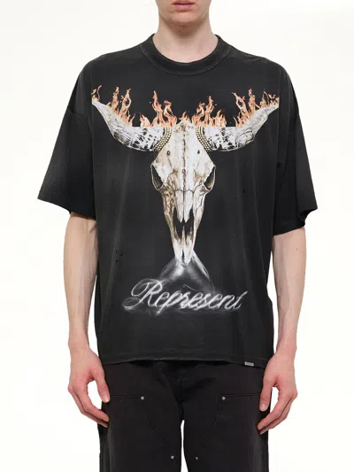 Represent Mens Stained Black British Cowboys Graphic-print Cotton-blend T-shirt In Black