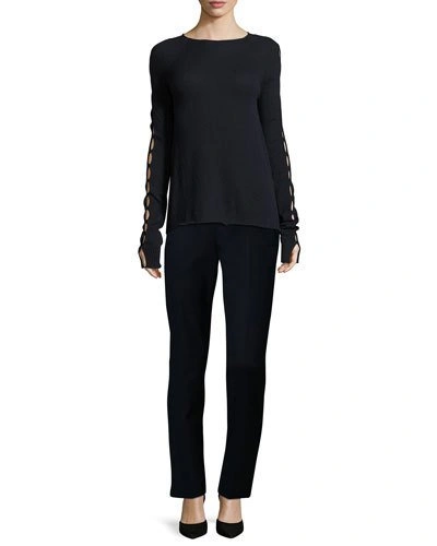 The Row Shayna Long-sleeve Cashmere Sweater, Black In Navy