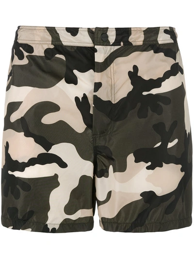 Valentino Camouflage Short Swim Trunks, Green/black/white In Fsarmy