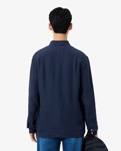 Lacoste Embroidered Crocodile Detail Blue Lino Shirt In Black